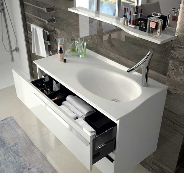 Vasque de lavabo blanche et tiroir coulissant blanc